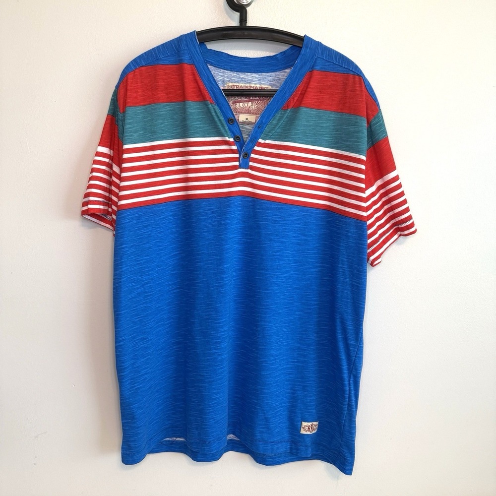Brooklyn Cloth Mens XL Henley Shirt Short Sleeve Knit Striped Relaxed Casualcore